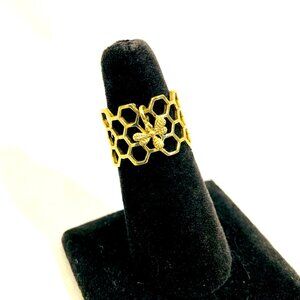 Bee Charm Honeycomb Ring in Brass Size 8